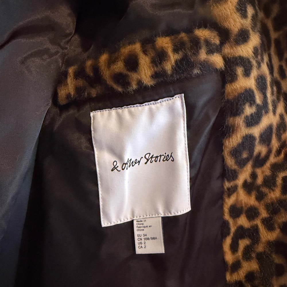 & Other Stories Faux Fur Leopard Coat - Picture 6 of 9